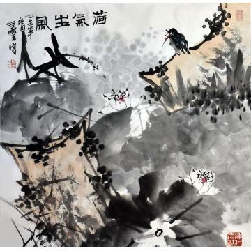 张志灵国画花鸟荷气生风字画之家