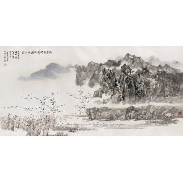 胡科丰国画山水鸿雁几时到字画之家