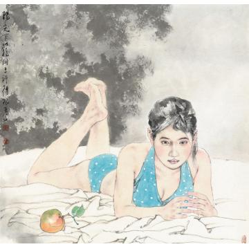 王根生国画人物阳光下的优雅字画之家