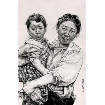 王根生国画人物母与子字画之家