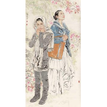 王根生国画人物海棠季节字画之家
