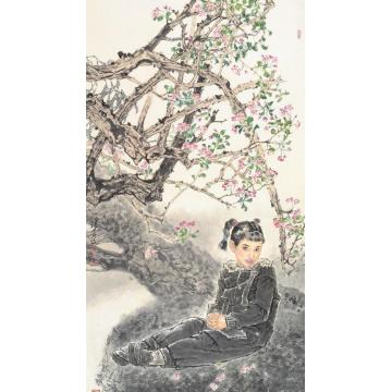 王根生国画人物春风海棠红满枝字画之家