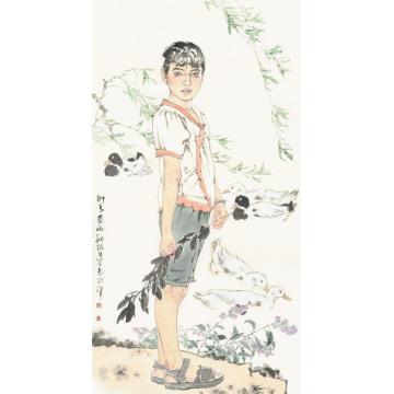 王根生国画人物柳长春雨细字画之家