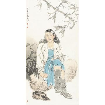 王根生国画人物竹风轻动庭除冷字画之家