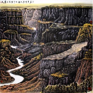 路卿国画山水三万里河东入海，五千仞岳上摩天字画之家