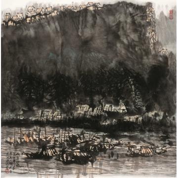 宋新江国画山水雨后山城字画之家