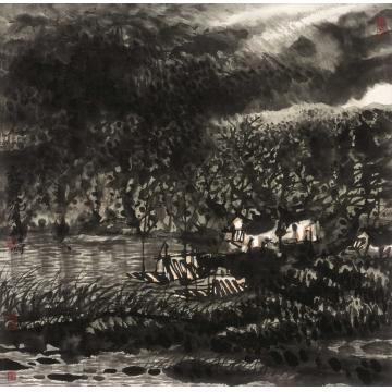 宋新江国画山水夜深沉字画之家