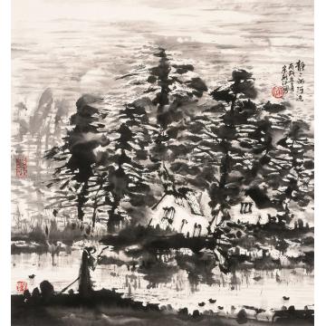 宋新江国画山水静静的河边字画之家