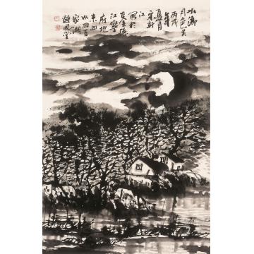 宋新江国画山水水乡月色美字画之家