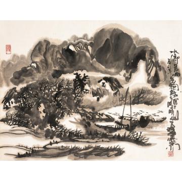 宋新江国画山水水乡晨曲字画之家