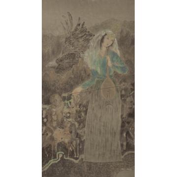 褚晓莉国画人物古乐琴殇之三字画之家