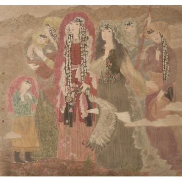 褚晓莉国画人物云过高原字画之家