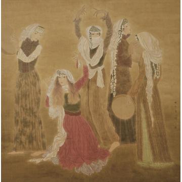 褚晓莉国画人物古道霓裳字画之家