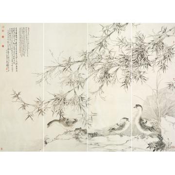 张峰国画花鸟竹鹅通景屏字画之家