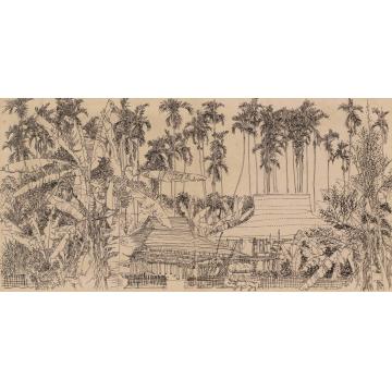刘绍荟国画山水蕉林竹楼字画之家