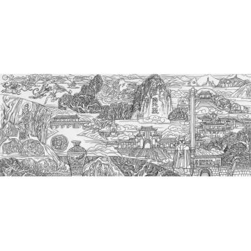 刘绍荟国画山水壁画白描稿之二桂林历史沿革字画之家