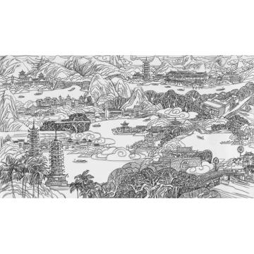 刘绍荟国画山水壁画白描稿之四桂林两江四湖字画之家