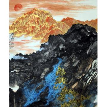 宋亚平国画山水红日照高山字画之家