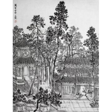 李志坚国画山水古寺字画之家