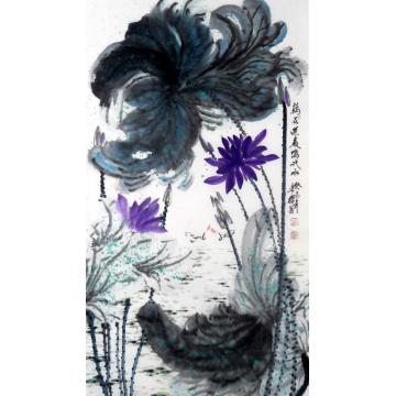 白世杰国画花鸟藕花深处鸭戏水字画之家