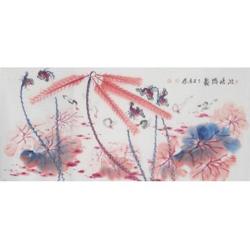 白世杰国画花鸟池塘鸭聚字画之家