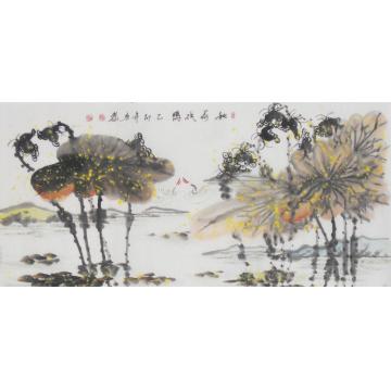 白世杰国画花鸟秋荷戏鸭字画之家