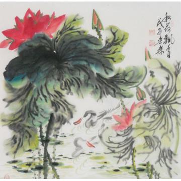 白世杰国画花鸟彩荷飘香字画之家