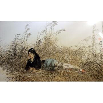 王国栋国画人物卧秋图字画之家