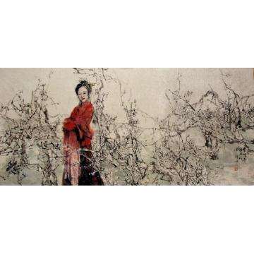王国栋国画人物雪中寻梅字画之家