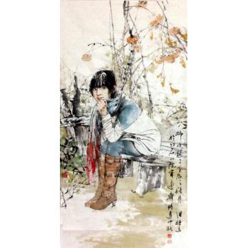 王国栋国画人物柿子熟了字画之家