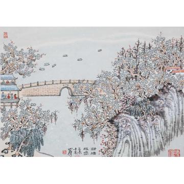 沈明权国画山水西湖断桥残雪字画之家