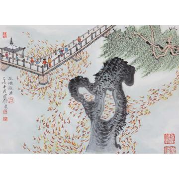 沈明权国画山水西湖花港观鱼字画之家