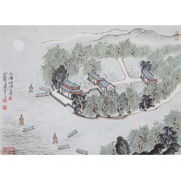 沈明权国画山水西湖三潭印月字画之家