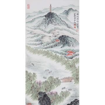 沈明权国画山水西湖十景苏堤春晓字画之家