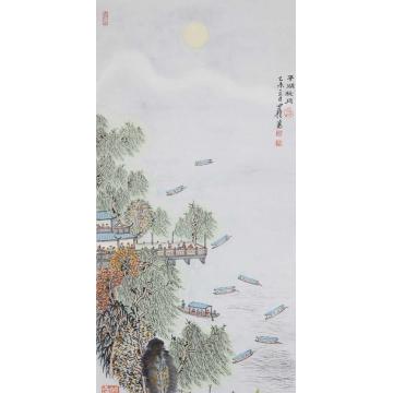 沈明权国画山水西湖十景平湖秋月字画之家