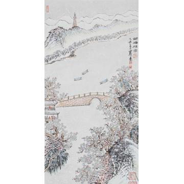 沈明权国画山水西湖十景断桥残雪字画之家