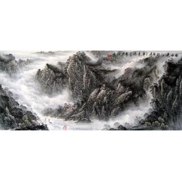 吴进良国画山水风雨峡江行字画之家