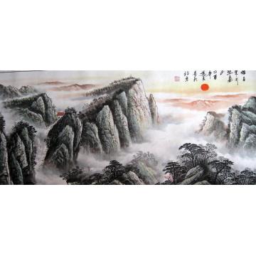 吴进良国画山水旭日东升照泰山字画之家