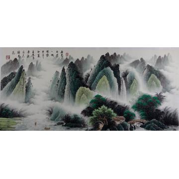 吴进良国画山水春光无限，一帆风顺字画之家
