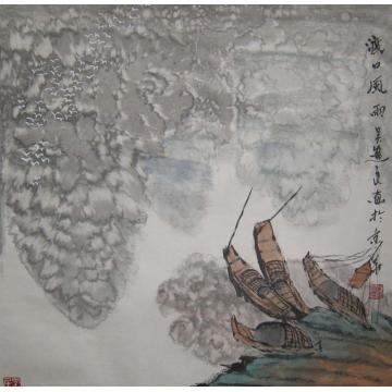吴进良国画山水渡口风雨字画之家