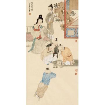于水国画人物斗蟋蟀图字画之家