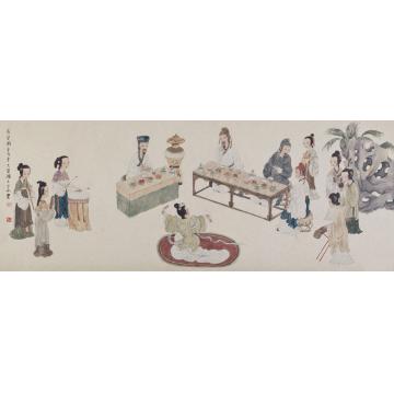 于水国画人物夜宴图字画之家
