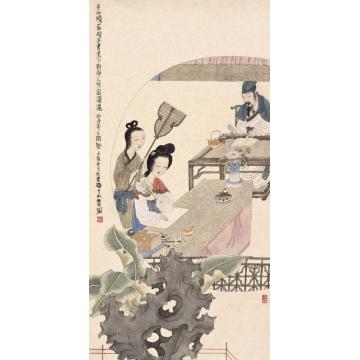 于水国画人物牡丹亭之一字画之家