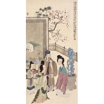 于水国画人物牡丹亭之三字画之家