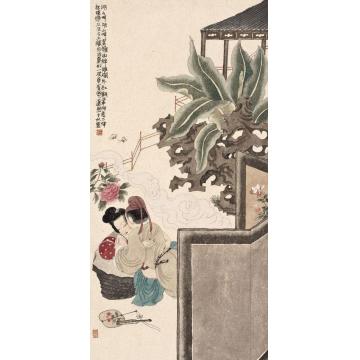 于水国画人物牡丹亭之四字画之家
