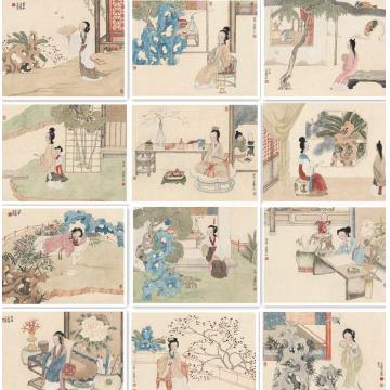 于水国画人物十二钗册页字画之家