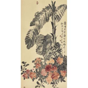 王晓卉国画花鸟常伴芭蕉落叶风字画之家