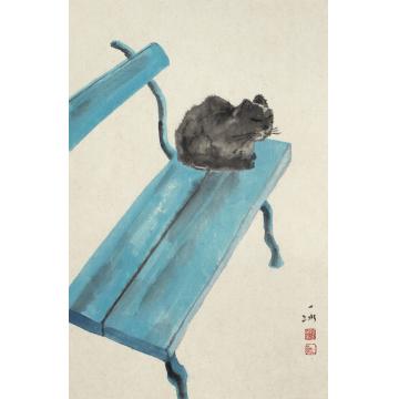 范一冰国画动物莫奈花园的猫咪字画之家