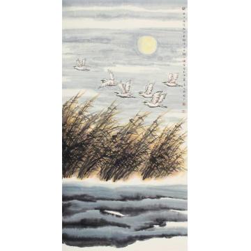 钱行健国画花鸟月色芦雁字画之家