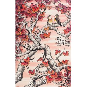 钱行健国画花鸟霜叶红于二月花字画之家